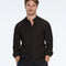 Man wearing a black shirt and pants on a white background