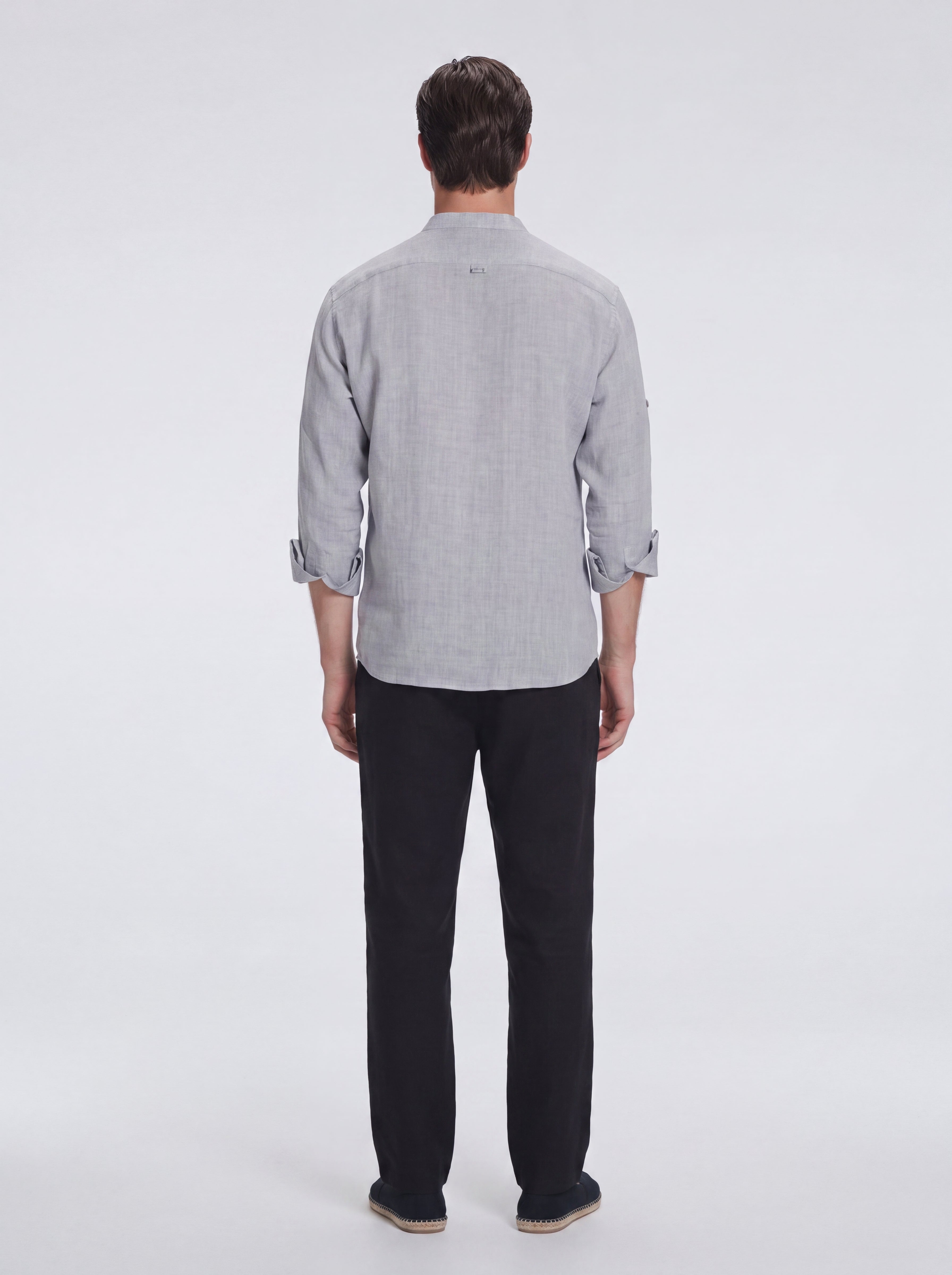 Ryan Grey Linen Shirt with Grandad Collar | Moeva | Shirt | Each week unveils new pieces—luxury swimwear, fluid resort silhouettes, and elevated summer-to-evening essentials designed to carry you from coastal escapes to city nights.