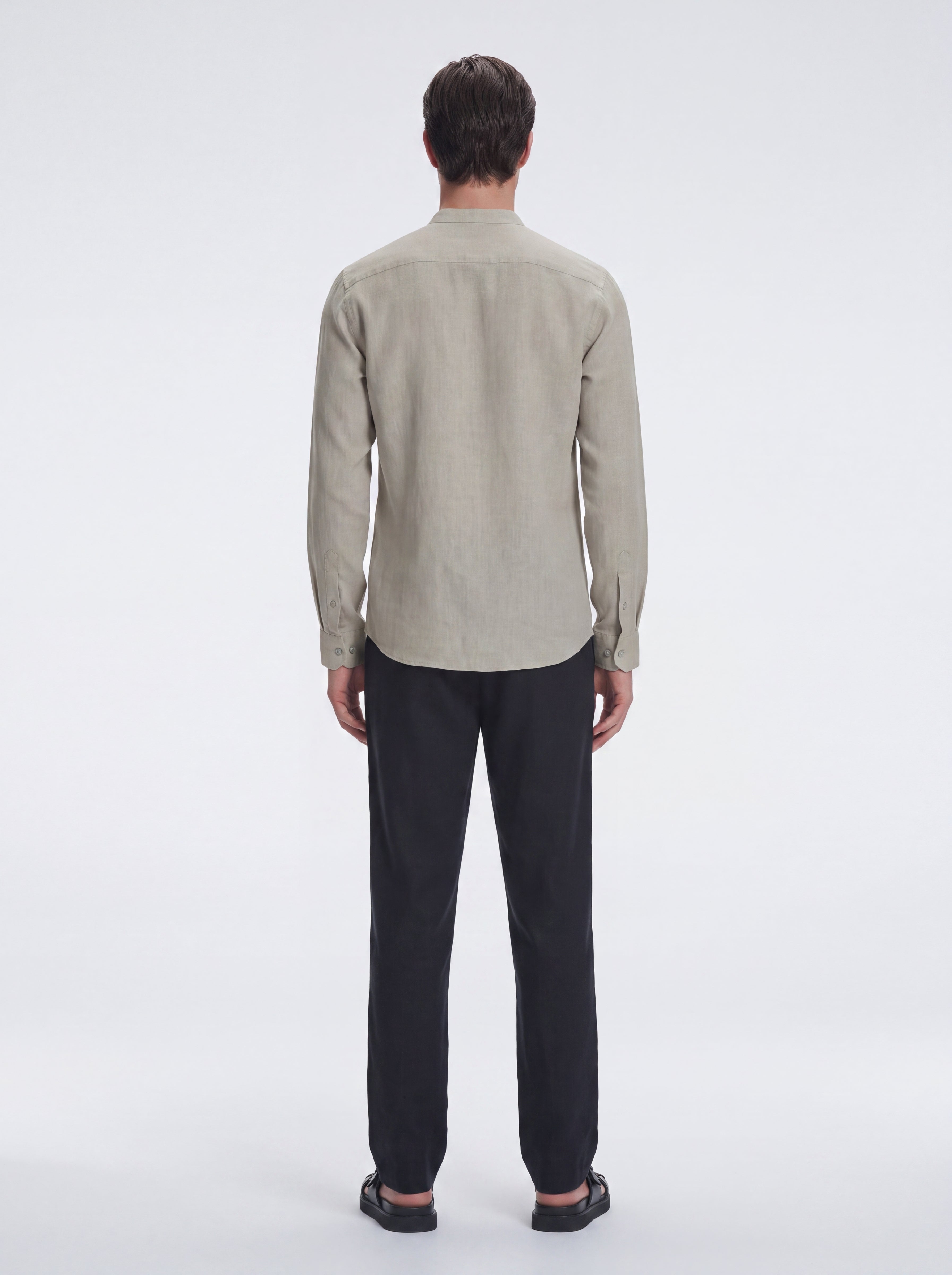 Ryan Khaki Linen Shirt with Grandad Collar | Moeva | Shirt | Each week unveils new pieces—luxury swimwear, fluid resort silhouettes, and elevated summer-to-evening essentials designed to carry you from coastal escapes to city nights.
