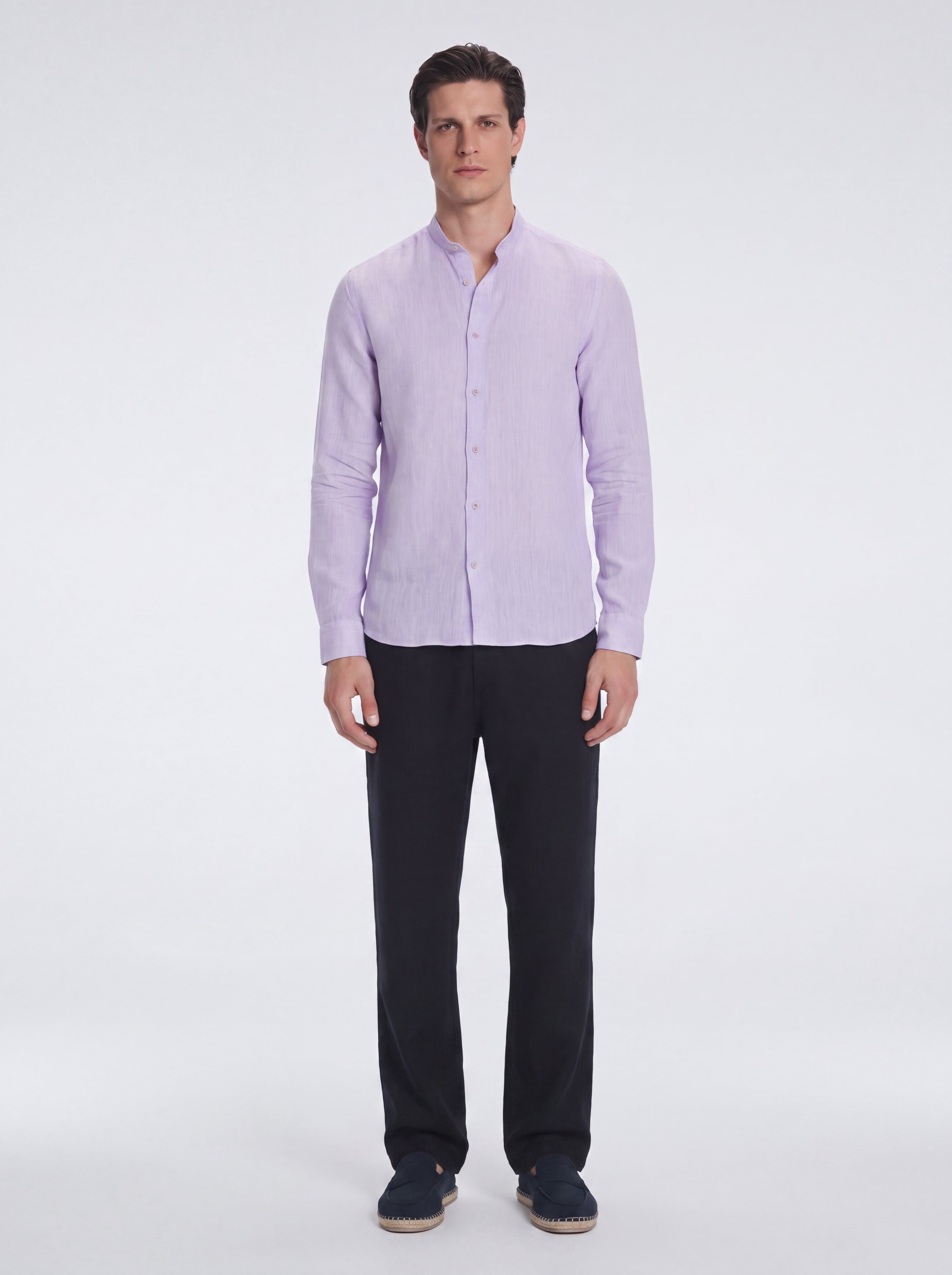 Ryan Lilac Linen Shirt with Grandad Collar | Moeva | Shirt | Each week unveils new pieces—luxury swimwear, fluid resort silhouettes, and elevated summer-to-evening essentials designed to carry you from coastal escapes to city nights.