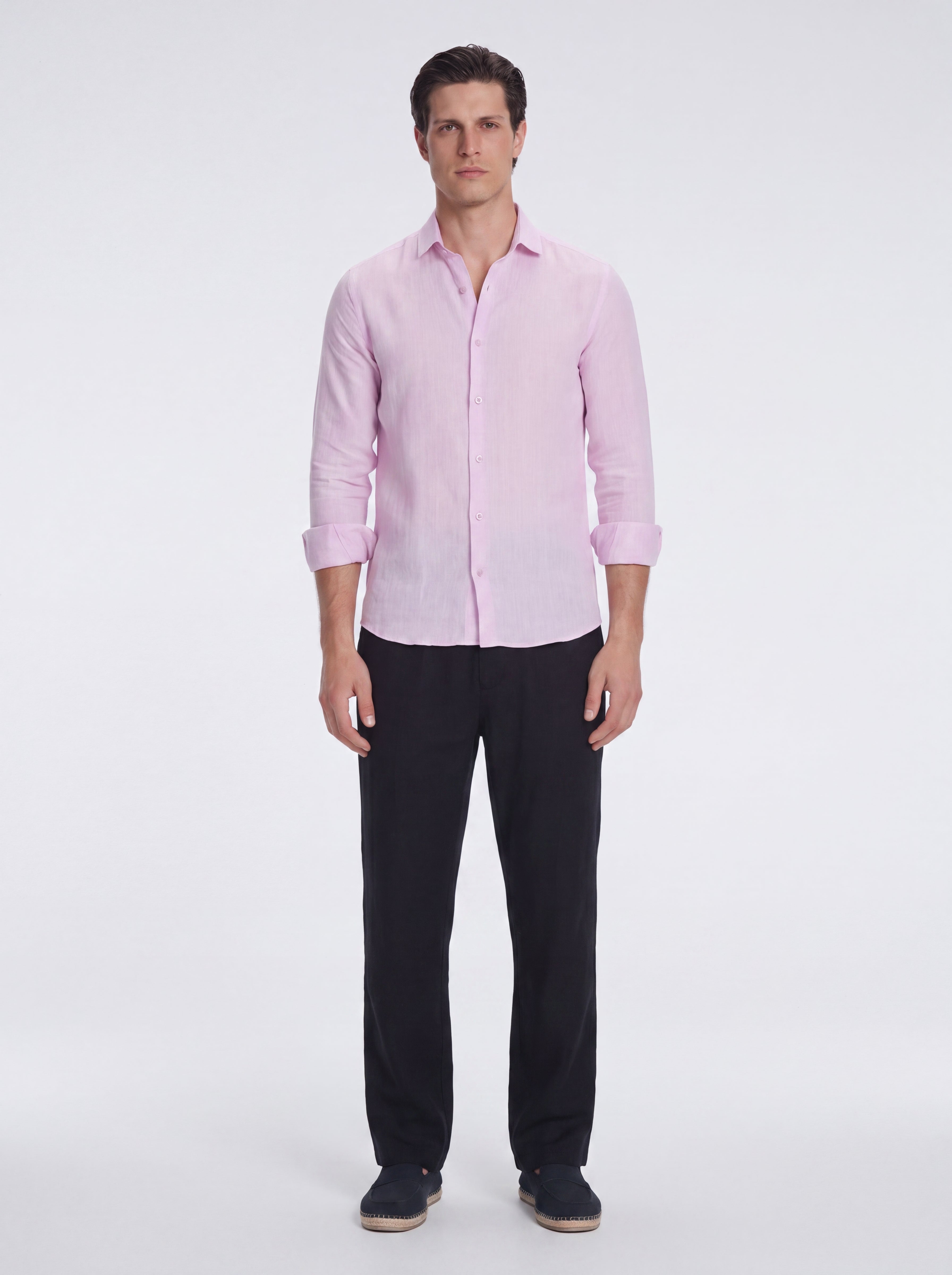 Ryan Pink Linen Shirt with Grandad Collar | Moeva | Shirt | Each week unveils new pieces—luxury swimwear, fluid resort silhouettes, and elevated summer-to-evening essentials designed to carry you from coastal escapes to city nights.