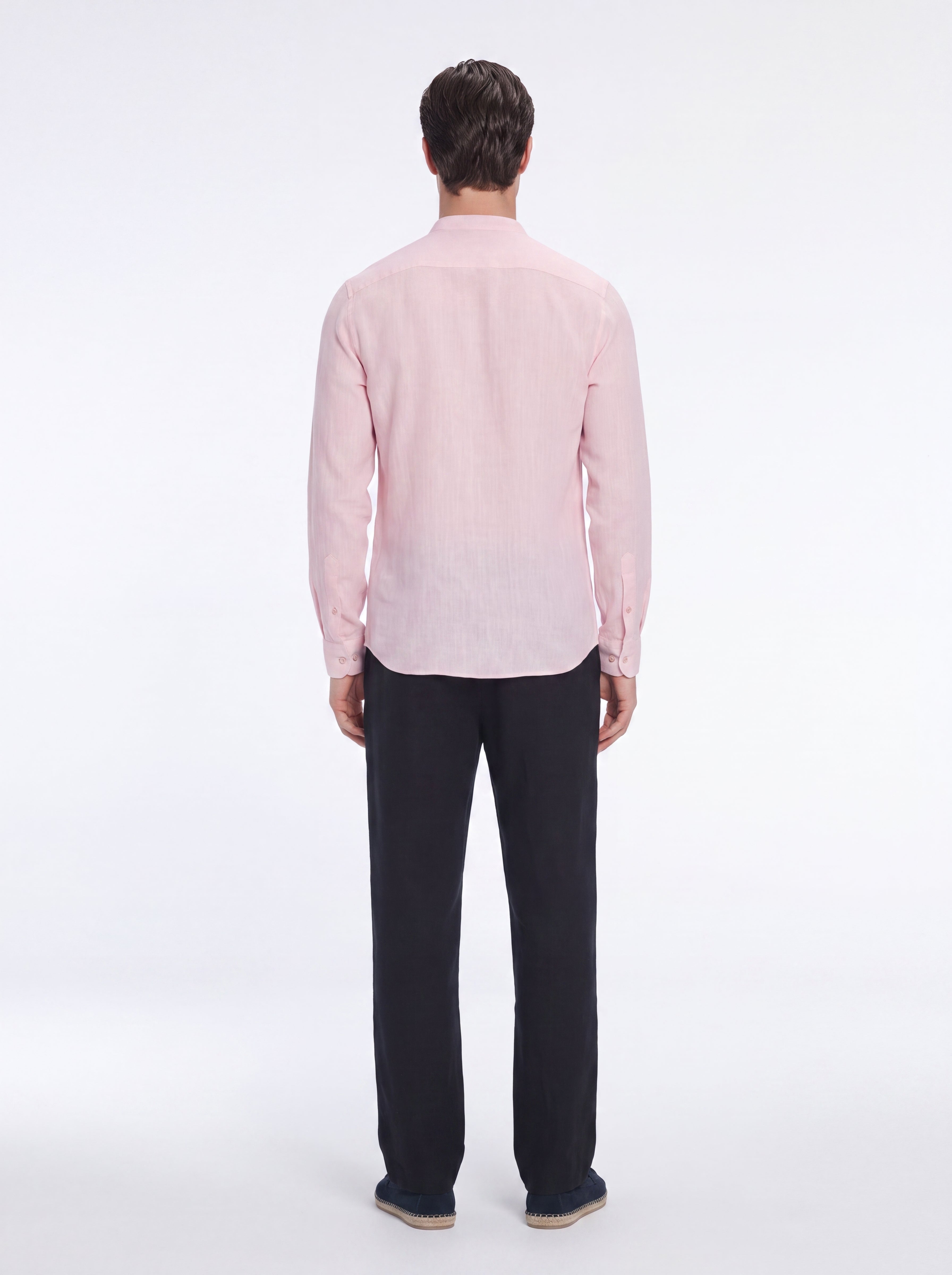 Ryan Pink Linen Shirt with Grandad Collar | Moeva | Shirt | Each week unveils new pieces—luxury swimwear, fluid resort silhouettes, and elevated summer-to-evening essentials designed to carry you from coastal escapes to city nights.