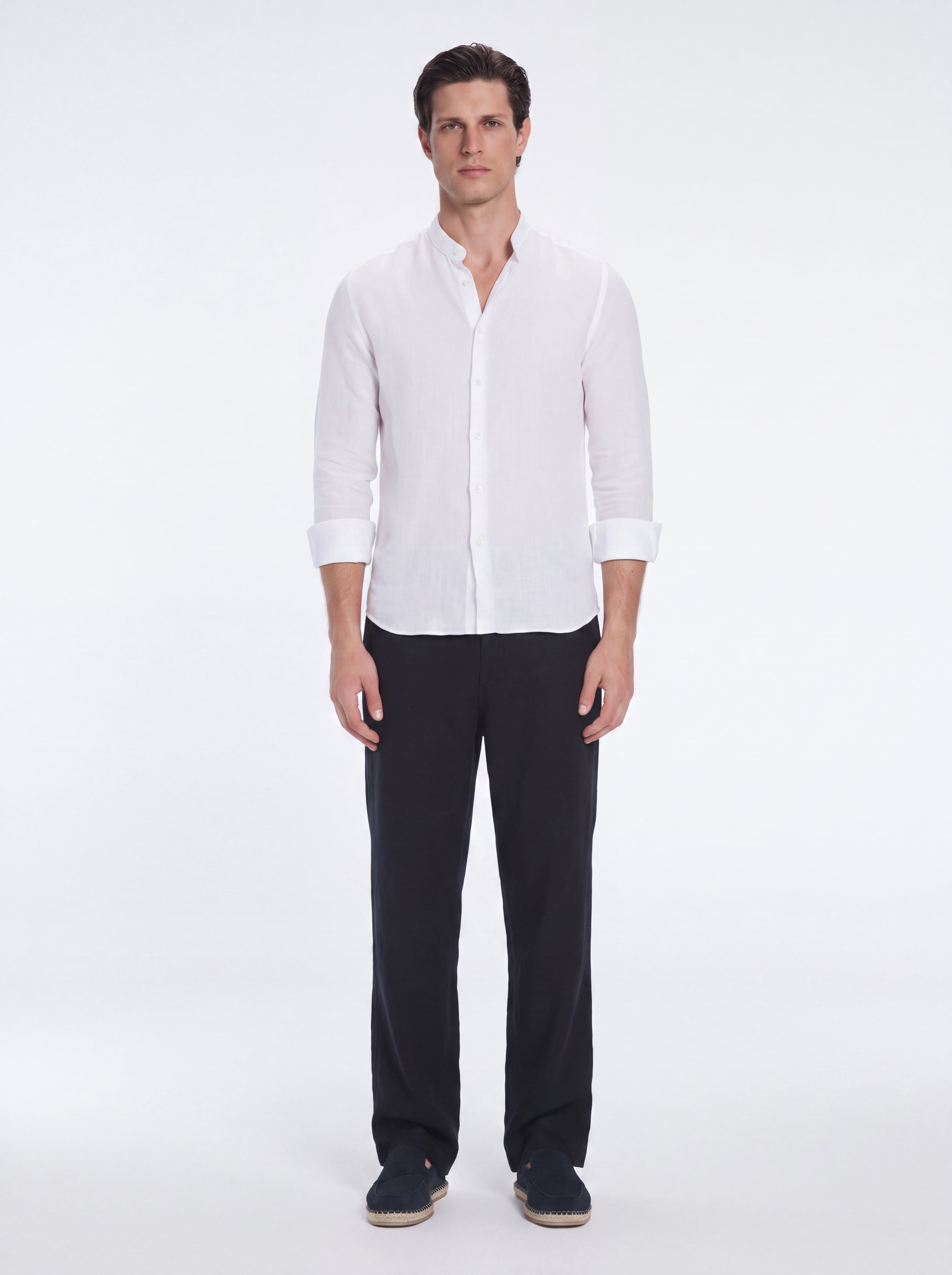 Ryan White Linen Shirt with Grandad Collar