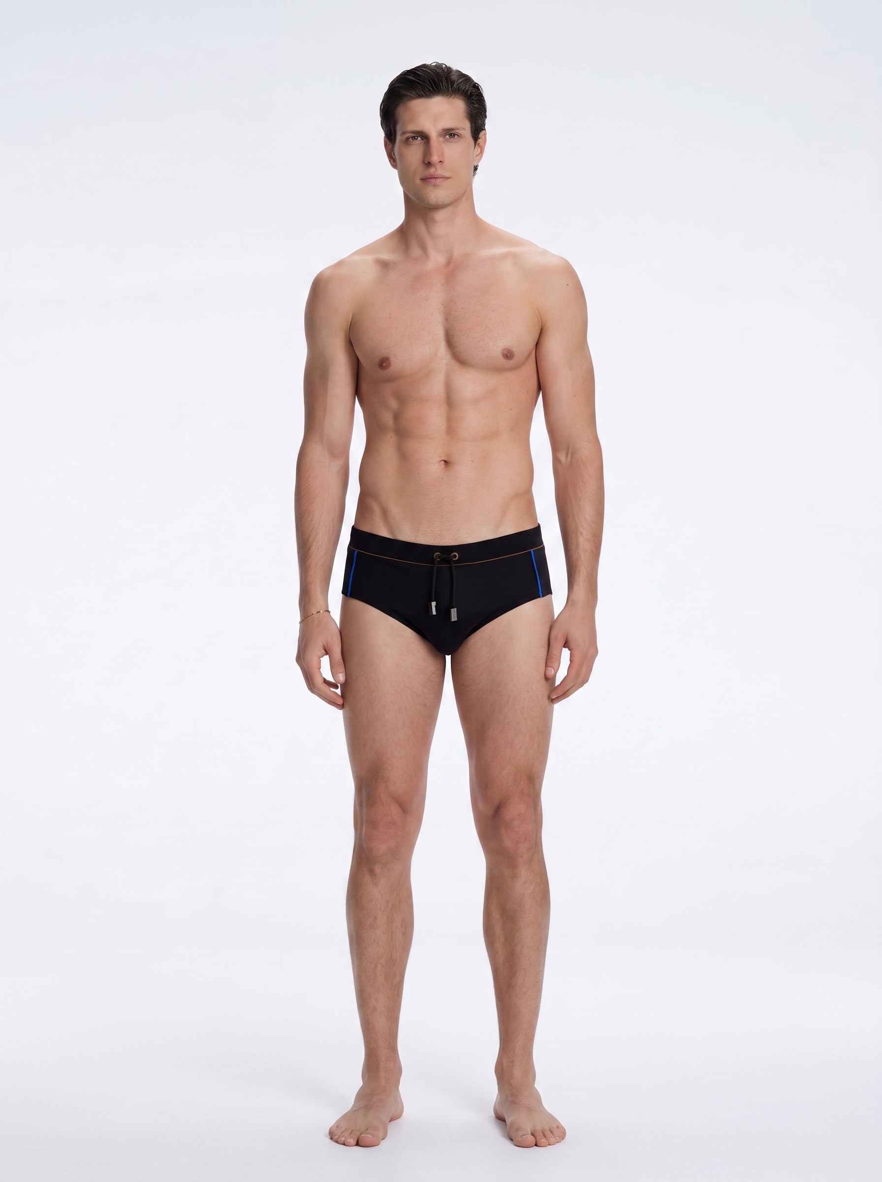Ricardo Black/Copper/Blue Quick Dry Swim Briefs with Drawcord | Moeva | Briefs | Each week unveils new pieces—luxury swimwear, fluid resort silhouettes, and elevated summer-to-evening essentials designed to carry you from coastal escapes to city nights.