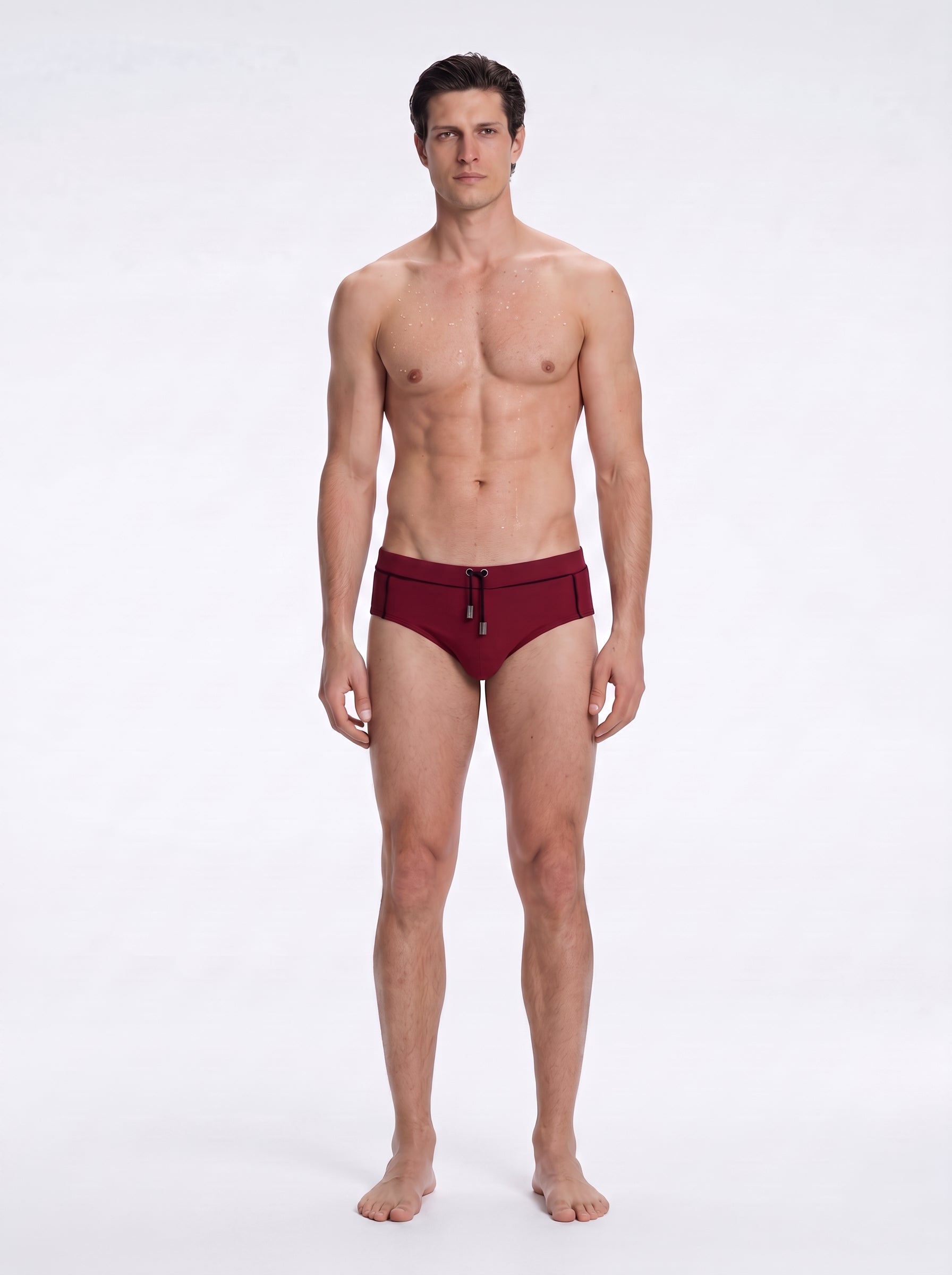 Ricardo Bordeaux/Black Quick Dry Swim Briefs with Drawcord | Moeva | Briefs | Each week unveils new pieces—luxury swimwear, fluid resort silhouettes, and elevated summer-to-evening essentials designed to carry you from coastal escapes to city nights.