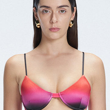 Rory Red Optical Underwired Satin Bikini Top | Moeva | Bikini Top | Each week unveils new pieces—luxury swimwear, fluid resort silhouettes, and elevated summer-to-evening essentials designed to carry you from coastal escapes to city nights.