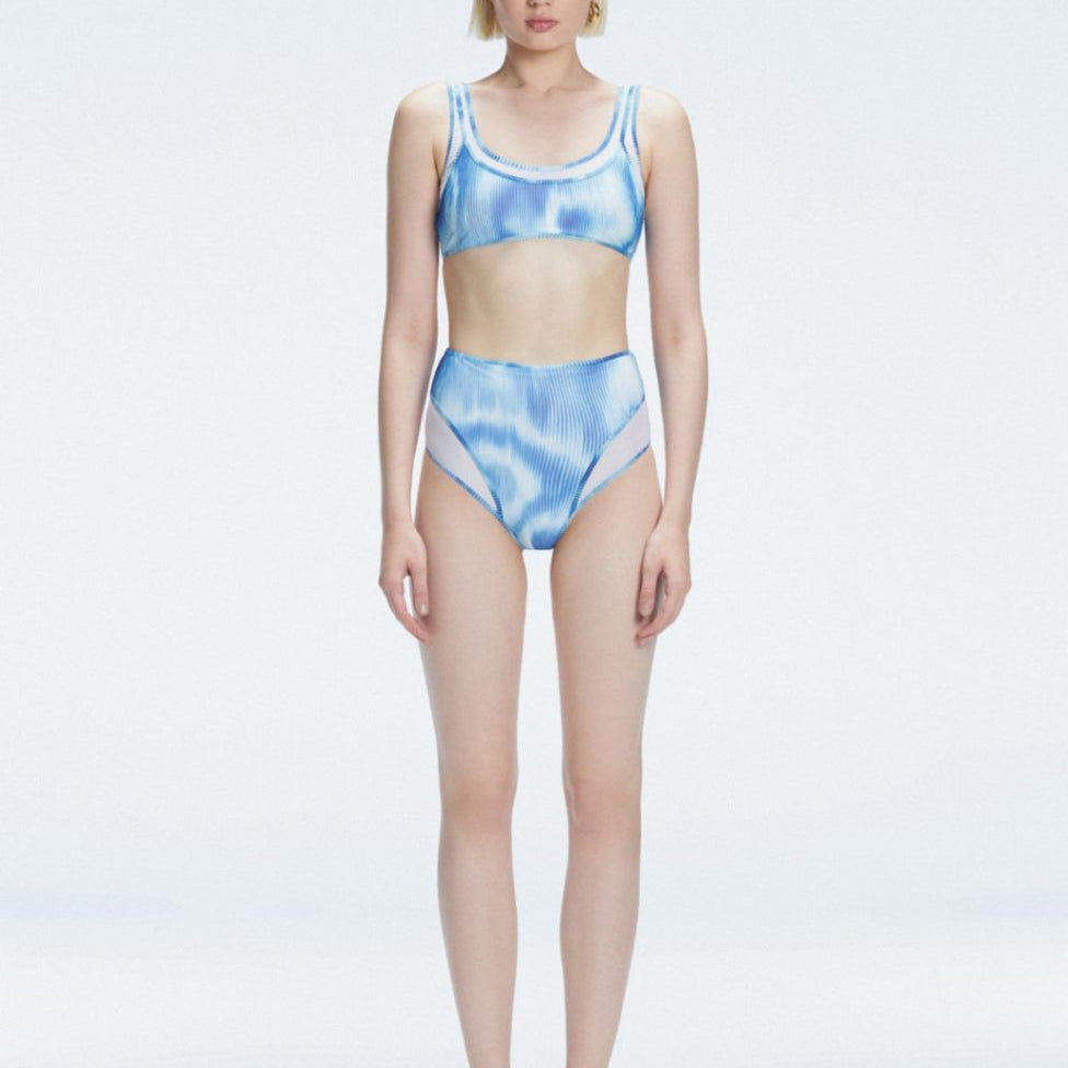 Rosalind Blue Optical High Waist 3D Print Bikini Bottom | Moeva | Bikini Bottom | Each week unveils new pieces—luxury swimwear, fluid resort silhouettes, and elevated summer-to-evening essentials designed to carry you from coastal escapes to city nights.