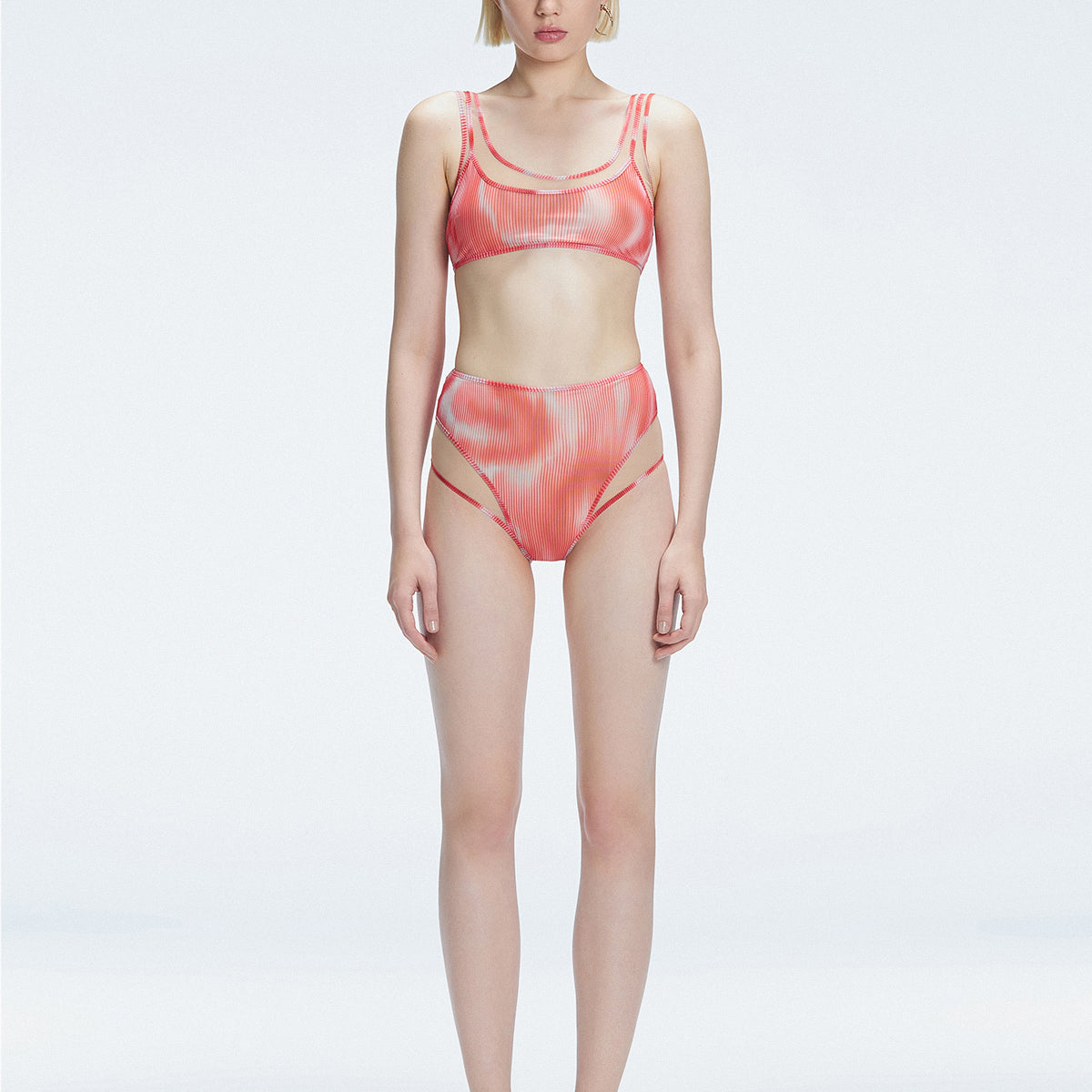 Rosalind Red Optical Scoop Neck 3D Print Bikini Top | Moeva | Bikini Top | Each week unveils new pieces—luxury swimwear, fluid resort silhouettes, and elevated summer-to-evening essentials designed to carry you from coastal escapes to city nights.