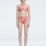 Rosalind Red Optical Scoop Neck 3D Print Bikini Top
