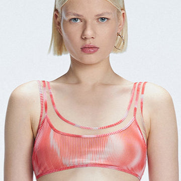 Rosalind Red Optical Scoop Neck 3D Print Bikini Top | Moeva | Bikini Top | Each week unveils new pieces—luxury swimwear, fluid resort silhouettes, and elevated summer-to-evening essentials designed to carry you from coastal escapes to city nights.