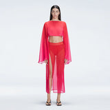 Samantha Long Sleeve Crop Top and Tabitha Maxi Skirt Red Optical Set