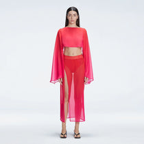Samantha Long Sleeve Crop Top and Tabitha Maxi Skirt Red Optical Set | Moeva | Set | Each week unveils new pieces—luxury swimwear, fluid resort silhouettes, and elevated summer-to-evening essentials designed to carry you from coastal escapes to city nights.