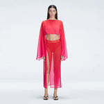 Samantha Pink Optical Long Sleeve Crop Top | Moeva | Top | Each week unveils new pieces—luxury swimwear, fluid resort silhouettes, and elevated summer-to-evening essentials designed to carry you from coastal escapes to city nights.