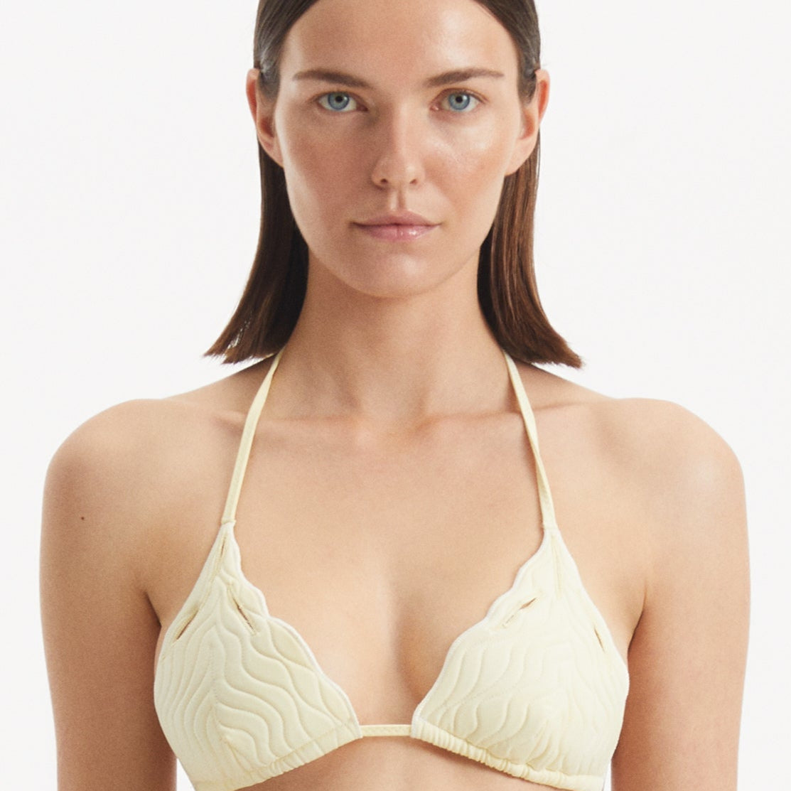 Sarita Yellow Triangle Wave Textured Bikini Top | Moeva | Bikini Top | Each week unveils new pieces—luxury swimwear, fluid resort silhouettes, and elevated summer-to-evening essentials designed to carry you from coastal escapes to city nights.