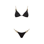 Selena Black Triangle Gold Chain Strap Satin Bikini Top | Moeva | Bikini Top | Each week unveils new pieces—luxury swimwear, fluid resort silhouettes, and elevated summer-to-evening essentials designed to carry you from coastal escapes to city nights.