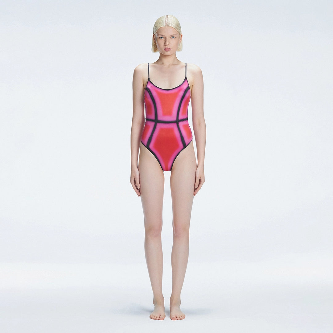 Seraphina Pink Optical Scoop Neck Swimsuit | Moeva | One-Piece | Each week unveils new pieces—luxury swimwear, fluid resort silhouettes, and elevated summer-to-evening essentials designed to carry you from coastal escapes to city nights.