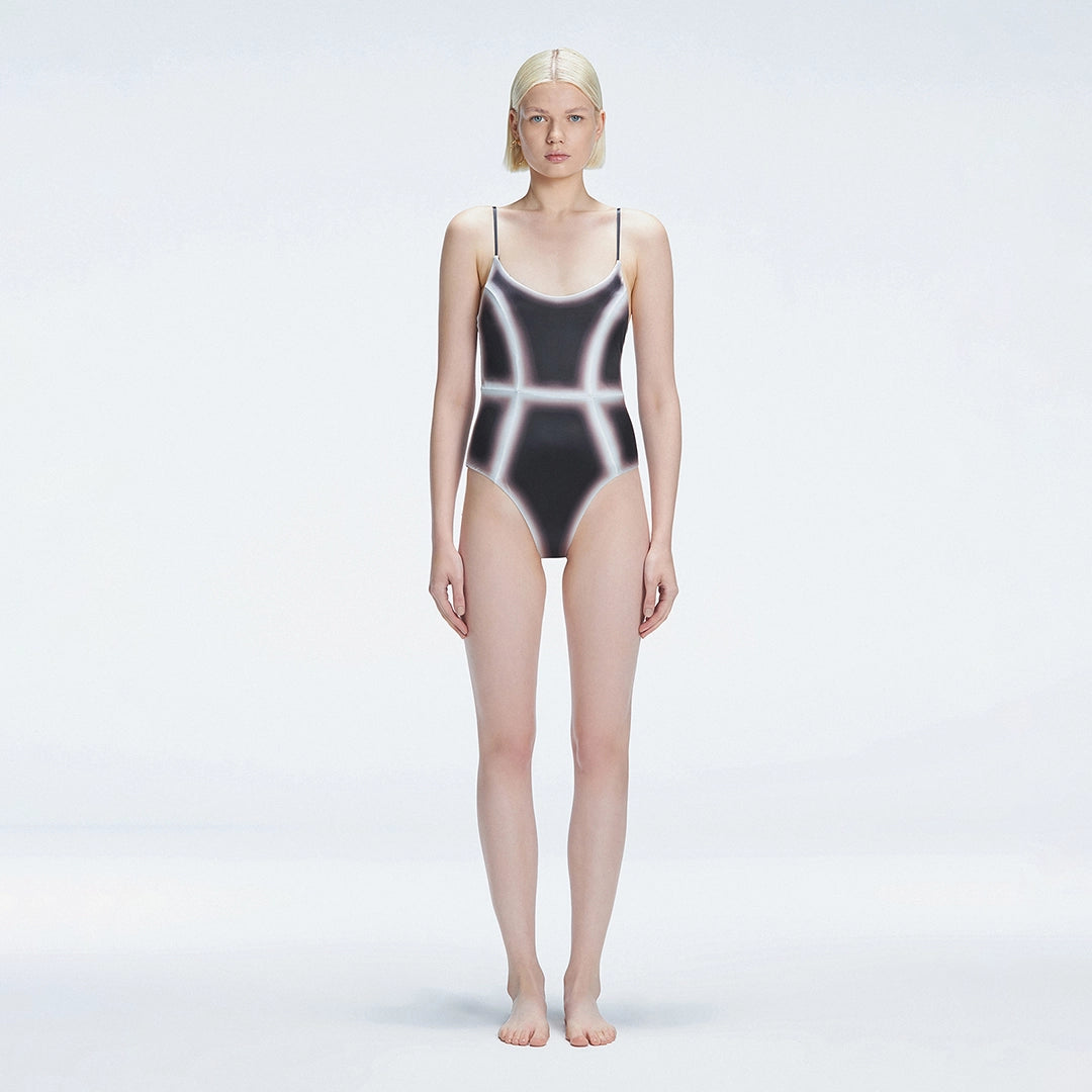 Seraphina Black Optical Scoop Neck Swimsuit | Moeva | One-Piece | Each week unveils new pieces—luxury swimwear, fluid resort silhouettes, and elevated summer-to-evening essentials designed to carry you from coastal escapes to city nights.