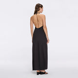 Serres Satin Black Halter Maxi Dress with Cut-Out and Gold Detail | Moeva | Dress | Each week unveils new pieces—luxury swimwear, fluid resort silhouettes, and elevated summer-to-evening essentials designed to carry you from coastal escapes to city nights.