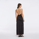 Serres Satin Black Halter Maxi Dress with Cut-Out and Gold Detail | Moeva | Dress | Each week unveils new pieces—luxury swimwear, fluid resort silhouettes, and elevated summer-to-evening essentials designed to carry you from coastal escapes to city nights.