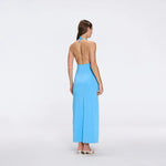 Serres Satin Blue Halter Maxi Dress with Cut-Out and Gold Detail | Moeva | Dress | Each week unveils new pieces—luxury swimwear, fluid resort silhouettes, and elevated summer-to-evening essentials designed to carry you from coastal escapes to city nights.