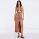 Serres Satin Brown Halter Maxi Dress with Cut-Out and Gold Detail | Moeva | Dress | Each week unveils new pieces—luxury swimwear, fluid resort silhouettes, and elevated summer-to-evening essentials designed to carry you from coastal escapes to city nights.