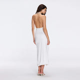 Serres Satin White Halter Maxi Dress with Cut-Out and Gold Detail | Moeva | Dress | Each week unveils new pieces—luxury swimwear, fluid resort silhouettes, and elevated summer-to-evening essentials designed to carry you from coastal escapes to city nights.