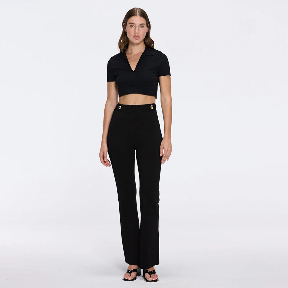Shandy Polo Collar Knitted Crop Top And Colette Black Pants Set | Moeva | RTW Bustiers | Each week unveils new pieces—luxury swimwear, fluid resort silhouettes, and elevated summer-to-evening essentials designed to carry you from coastal escapes to city nights.