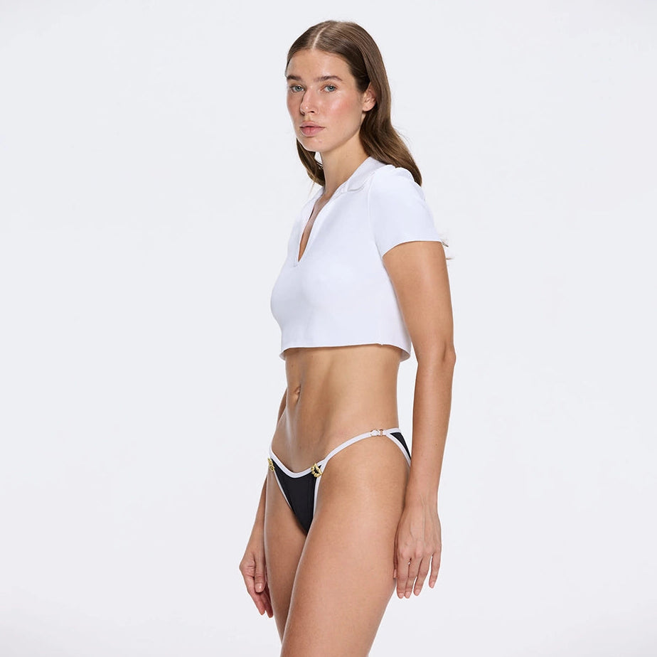 Shandy White Polo Collar Knitted Crop Top | Moeva | Crop Top | Each week unveils new pieces—luxury swimwear, fluid resort silhouettes, and elevated summer-to-evening essentials designed to carry you from coastal escapes to city nights.
