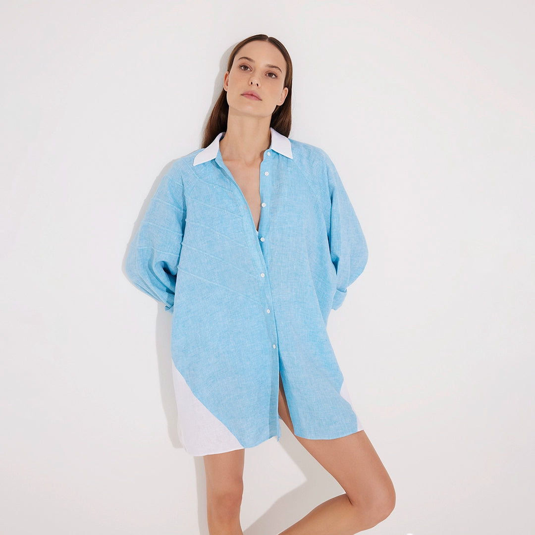Sibilla Blue Long Sleeve Oversized Linen Shirt | Moeva | Shirt | Each week unveils new pieces—luxury swimwear, fluid resort silhouettes, and elevated summer-to-evening essentials designed to carry you from coastal escapes to city nights.