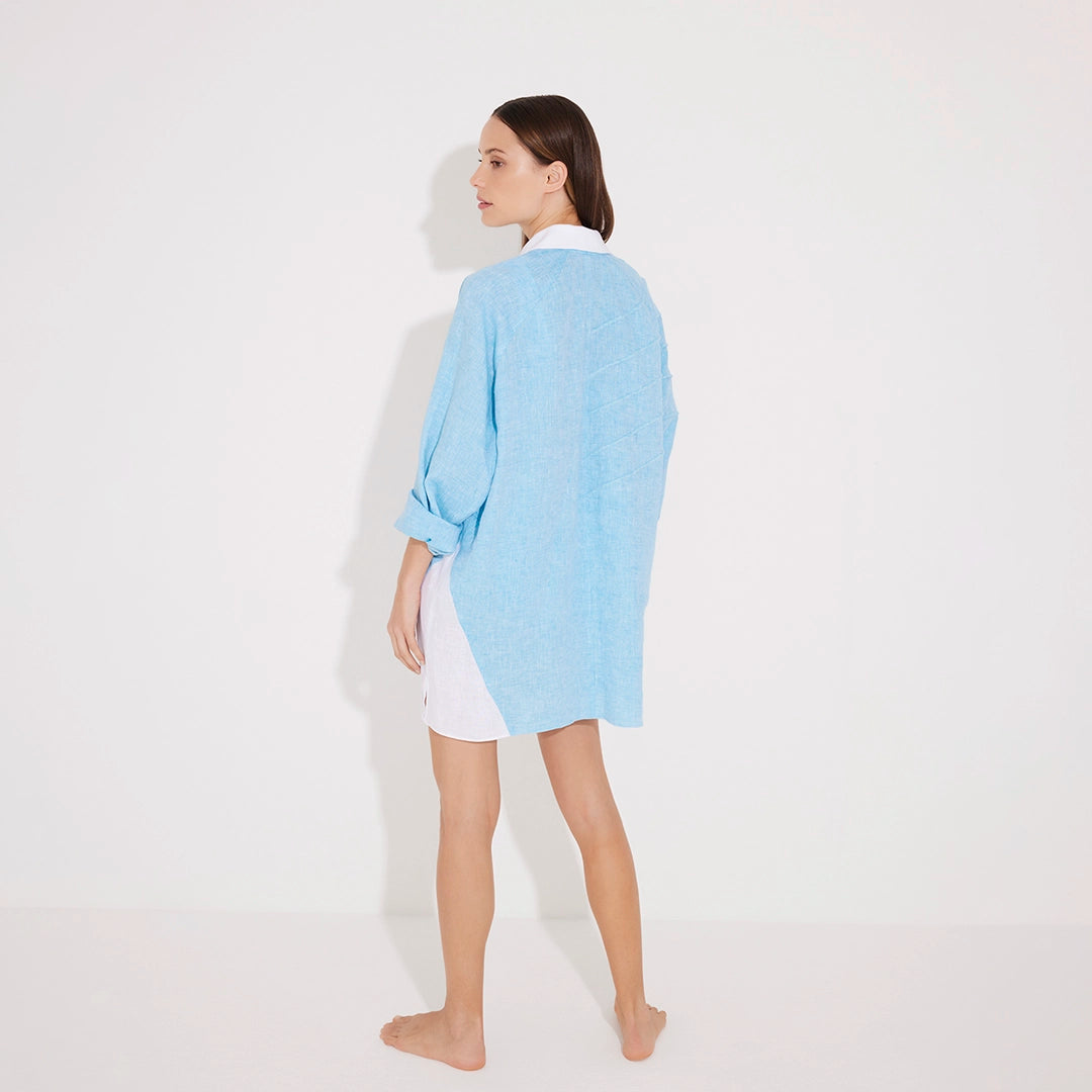 Sibilla Blue Long Sleeve Oversized Linen Shirt | Moeva | Shirt | Each week unveils new pieces—luxury swimwear, fluid resort silhouettes, and elevated summer-to-evening essentials designed to carry you from coastal escapes to city nights.