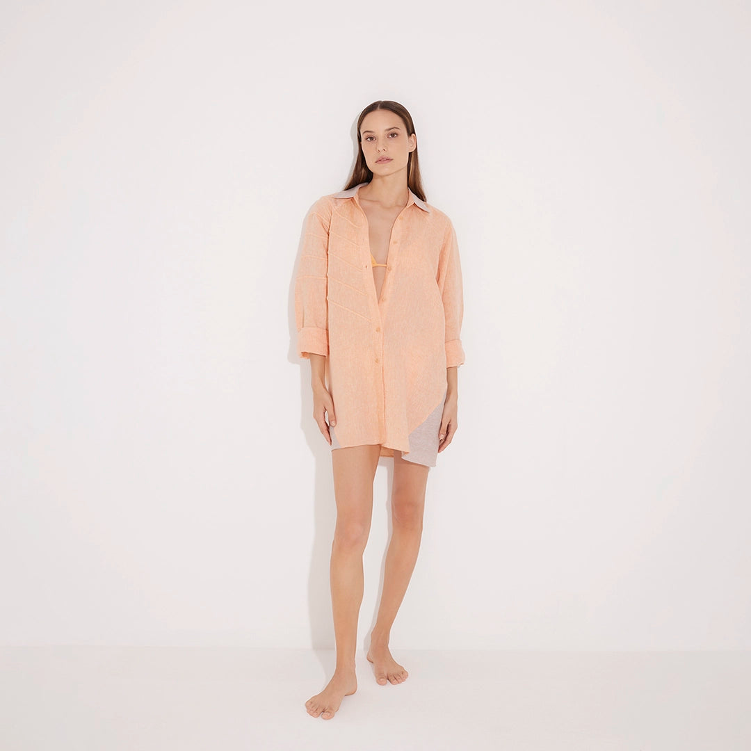 Sibilla Orange Long Sleeve Oversized Linen Shirt | Moeva | Shirt | Each week unveils new pieces—luxury swimwear, fluid resort silhouettes, and elevated summer-to-evening essentials designed to carry you from coastal escapes to city nights.