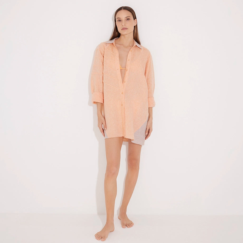 Sibilla Orange Long Sleeve Oversized Linen Shirt | Moeva | Shirt | Each week unveils new pieces—luxury swimwear, fluid resort silhouettes, and elevated summer-to-evening essentials designed to carry you from coastal escapes to city nights.