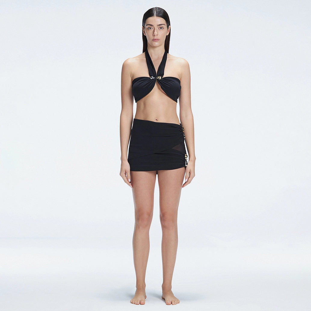 Siena Black Mesh Detail Mini Skirt | Moeva | Skirt | Each week unveils new pieces—luxury swimwear, fluid resort silhouettes, and elevated summer-to-evening essentials designed to carry you from coastal escapes to city nights.