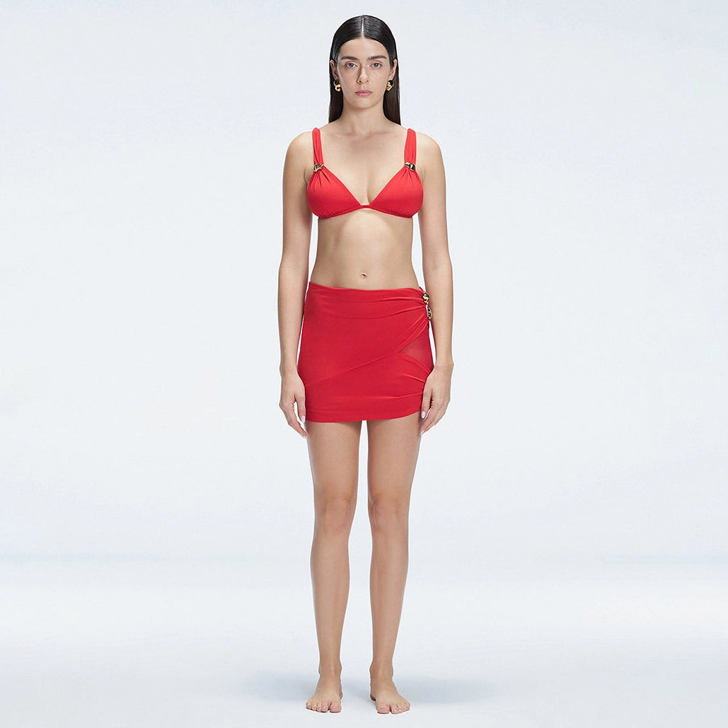 Siena Red Mesh Detail Mini Skirt | Moeva | Skirt | Each week unveils new pieces—luxury swimwear, fluid resort silhouettes, and elevated summer-to-evening essentials designed to carry you from coastal escapes to city nights.
