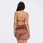 Solea Brown Satin Mini Dress with Gold Chain Strap Detail | Moeva | Dress | Each week unveils new pieces—luxury swimwear, fluid resort silhouettes, and elevated summer-to-evening essentials designed to carry you from coastal escapes to city nights.