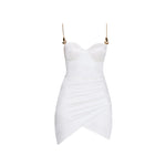 Solea White Satin Mini Dress with Gold Chain Strap Detail | Moeva | Dress | Each week unveils new pieces—luxury swimwear, fluid resort silhouettes, and elevated summer-to-evening essentials designed to carry you from coastal escapes to city nights.