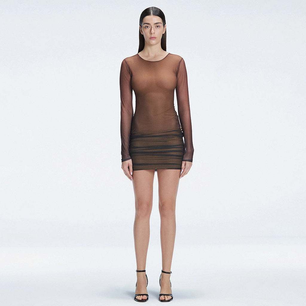 Sylvie Black Optical Long Sleeve Mini Dress | Moeva | Dress | Each week unveils new pieces—luxury swimwear, fluid resort silhouettes, and elevated summer-to-evening essentials designed to carry you from coastal escapes to city nights.