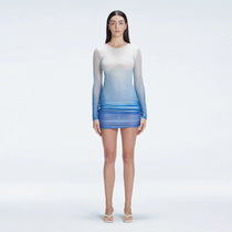 Sylvie Blue Optical Long Sleeve Mini Dress | Moeva | Dress | Each week unveils new pieces—luxury swimwear, fluid resort silhouettes, and elevated summer-to-evening essentials designed to carry you from coastal escapes to city nights.