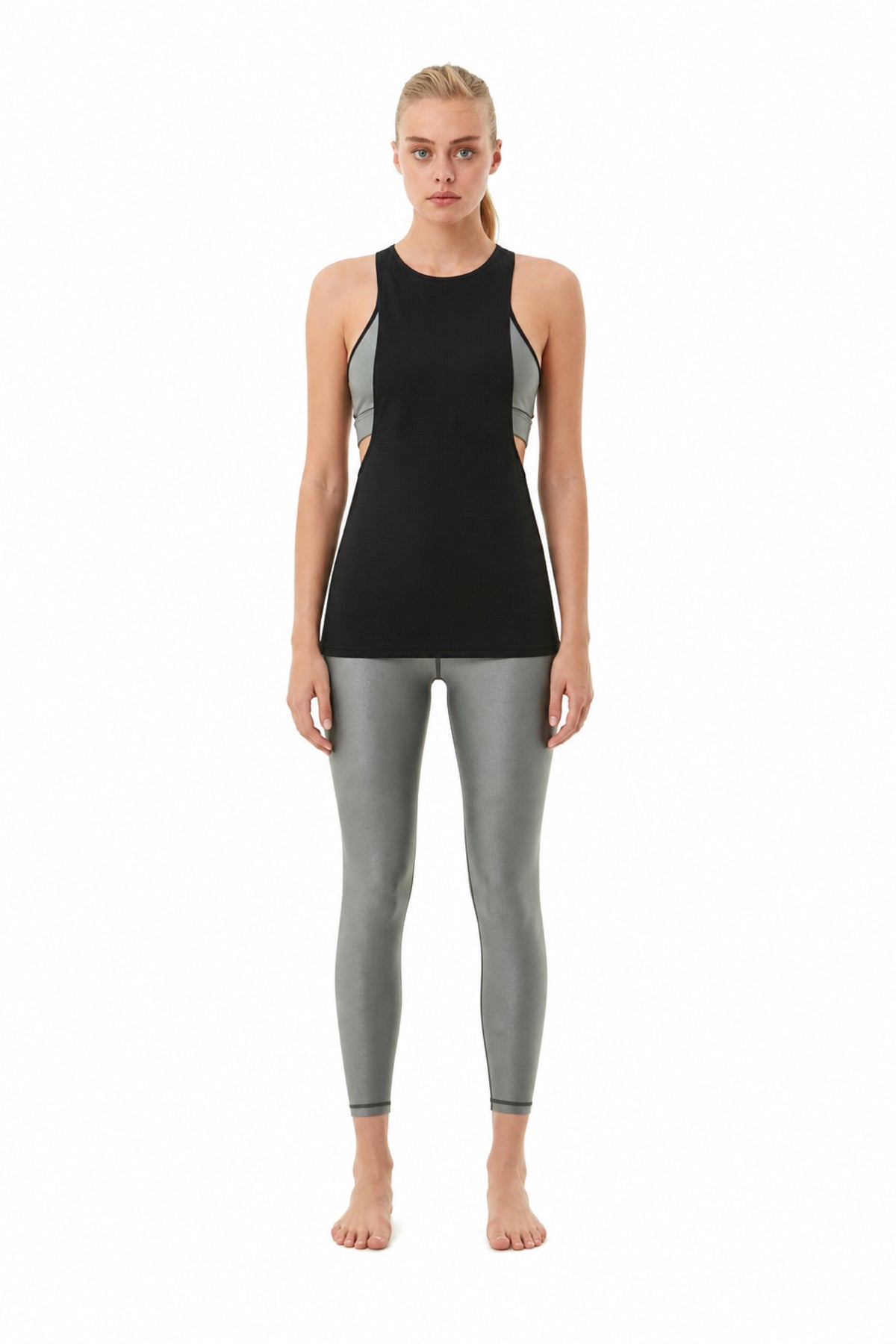 Sloane Shiny Grey Black Top