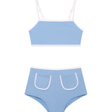 Front view of the Sunny Blue Bikini Set  highlighting the sleek silhouette.
