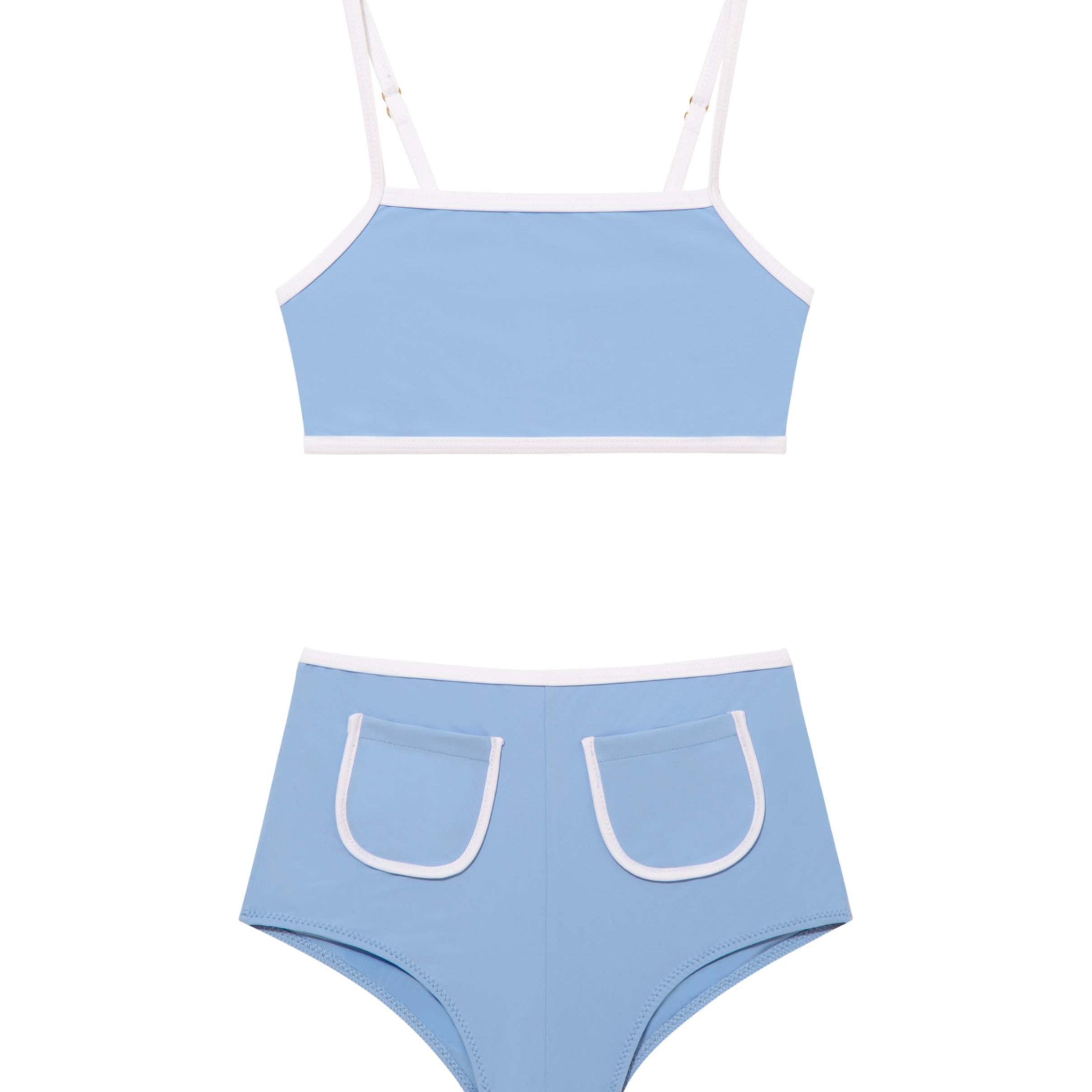 Sunny Blue Square-Neck and High-Waist Kids Bikini Set with Pocket Detail | Moeva | Bikini Set | Each week unveils new pieces—luxury swimwear, fluid resort silhouettes, and elevated summer-to-evening essentials designed to carry you from coastal escapes to city nights.