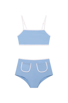 Front view of the Sunny Blue Bikini Set  highlighting the sleek silhouette.
