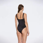 Talia V Neck with Gold Detail Satin Black Swimsuit | Moeva | Swimsuit | Each week unveils new pieces—luxury swimwear, fluid resort silhouettes, and elevated summer-to-evening essentials designed to carry you from coastal escapes to city nights.