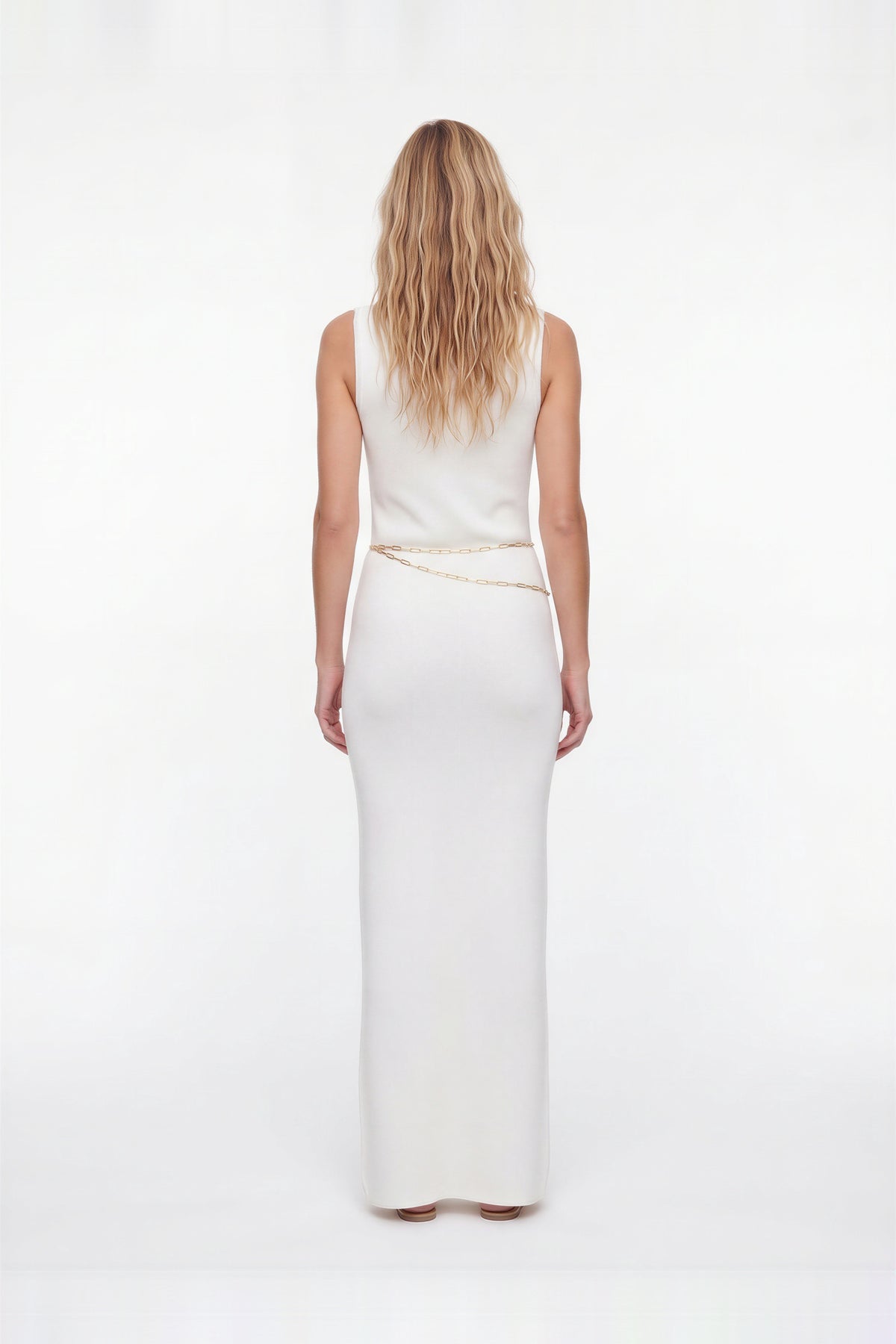 Taliya White Deep Plunge Chain Detail Maxi Dress