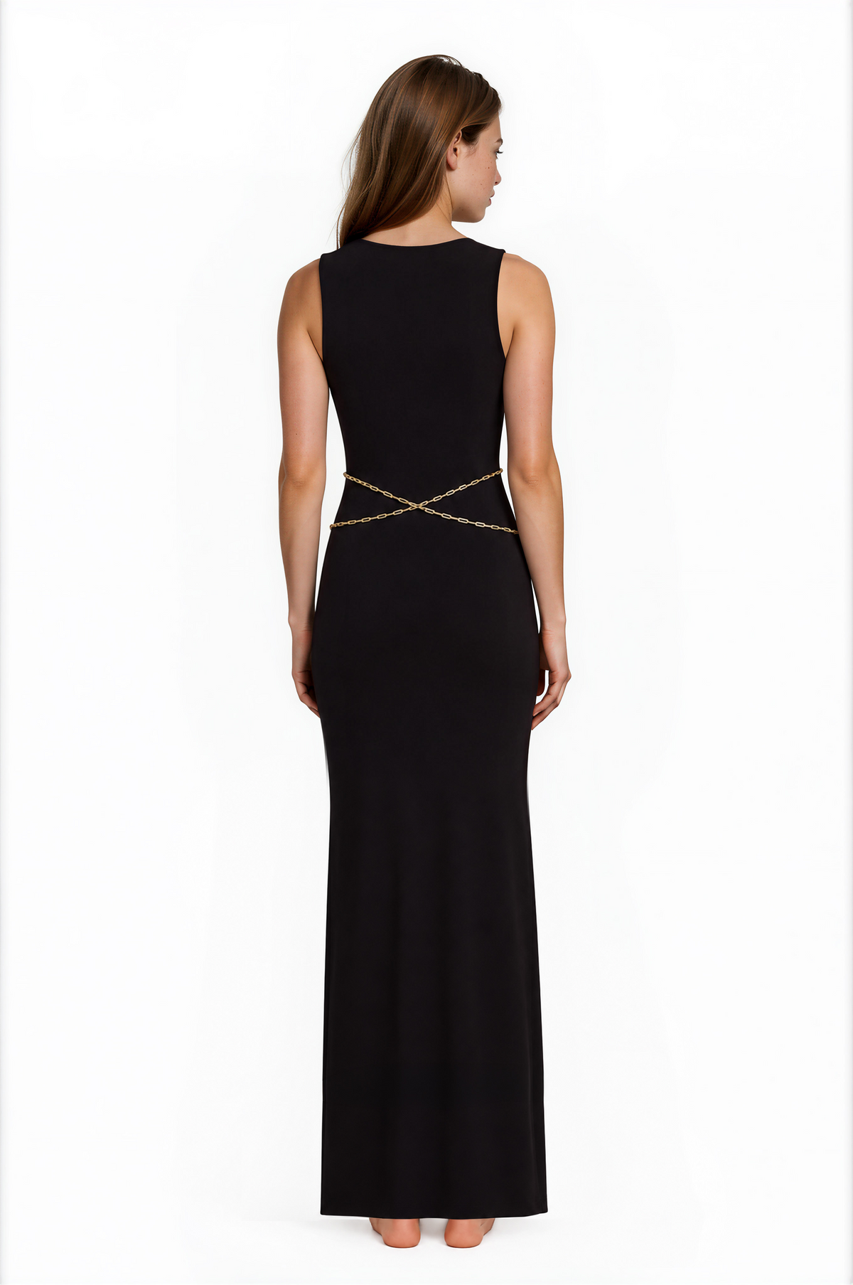 Taliya Black Deep Plunge Chain Detail Maxi Dress by Moeva | Dress from MOEVA's luxury swimwear and resortwear collection, perfect for beach days, resort escapes and summer styling.