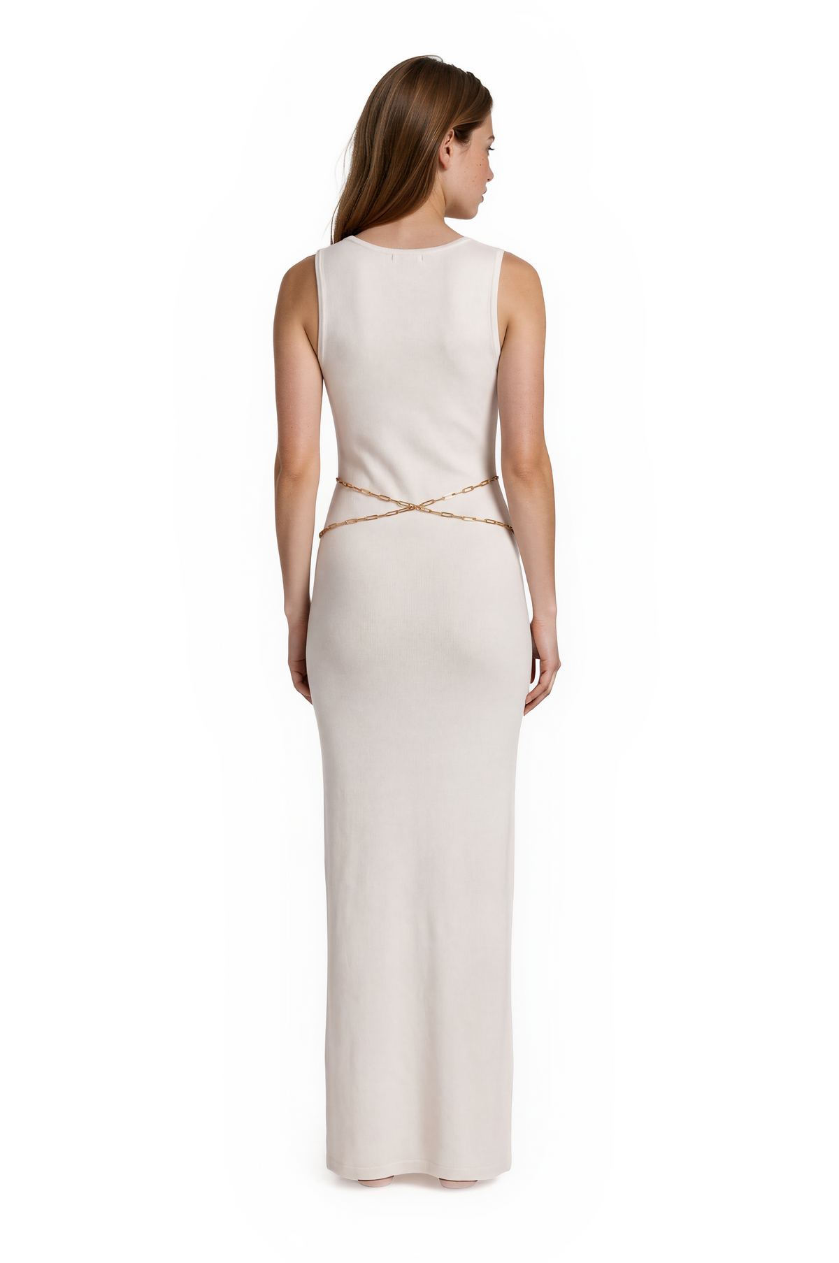 Taliya White Deep Plunge Chain Detail Maxi Dress by Moeva | Dress from MOEVA's luxury swimwear and resortwear collection, perfect for beach days, resort escapes and summer styling.