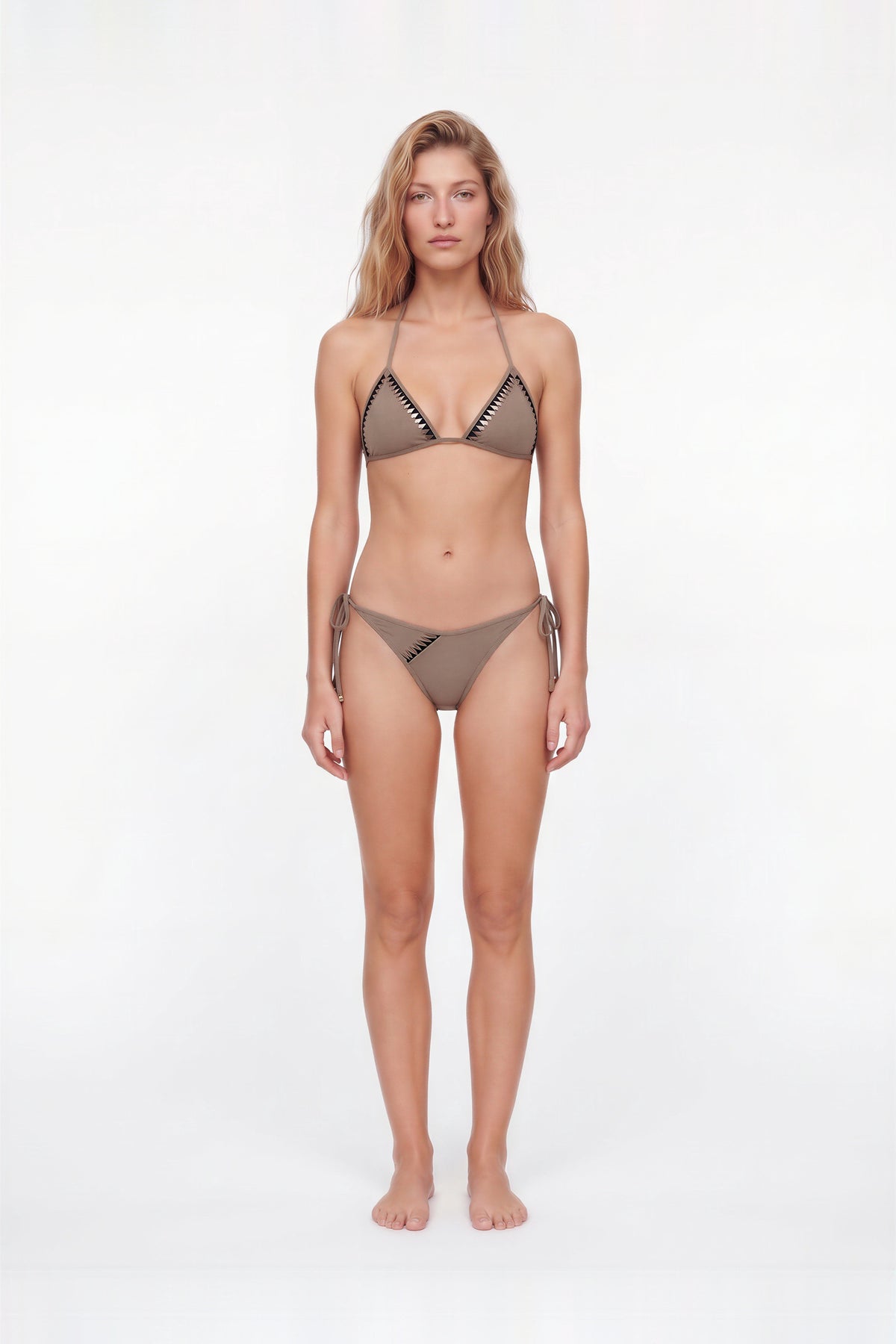 Thalisse Black-Nude Halter Neck Triangle Bikini Top by Moeva | Bikini Top from MOEVA's luxury swimwear and resortwear collection, perfect for beach days, resort escapes and summer styling.