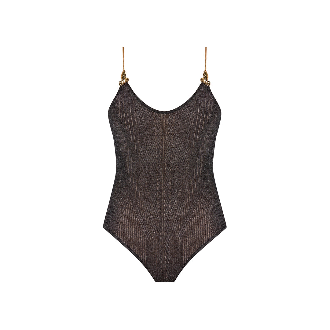 Tropezia Scoop Neck Black Knitted Gold Chain Straps Swimsuit | Moeva | Swimsuit | Each week unveils new pieces—luxury swimwear, fluid resort silhouettes, and elevated summer-to-evening essentials designed to carry you from coastal escapes to city nights.