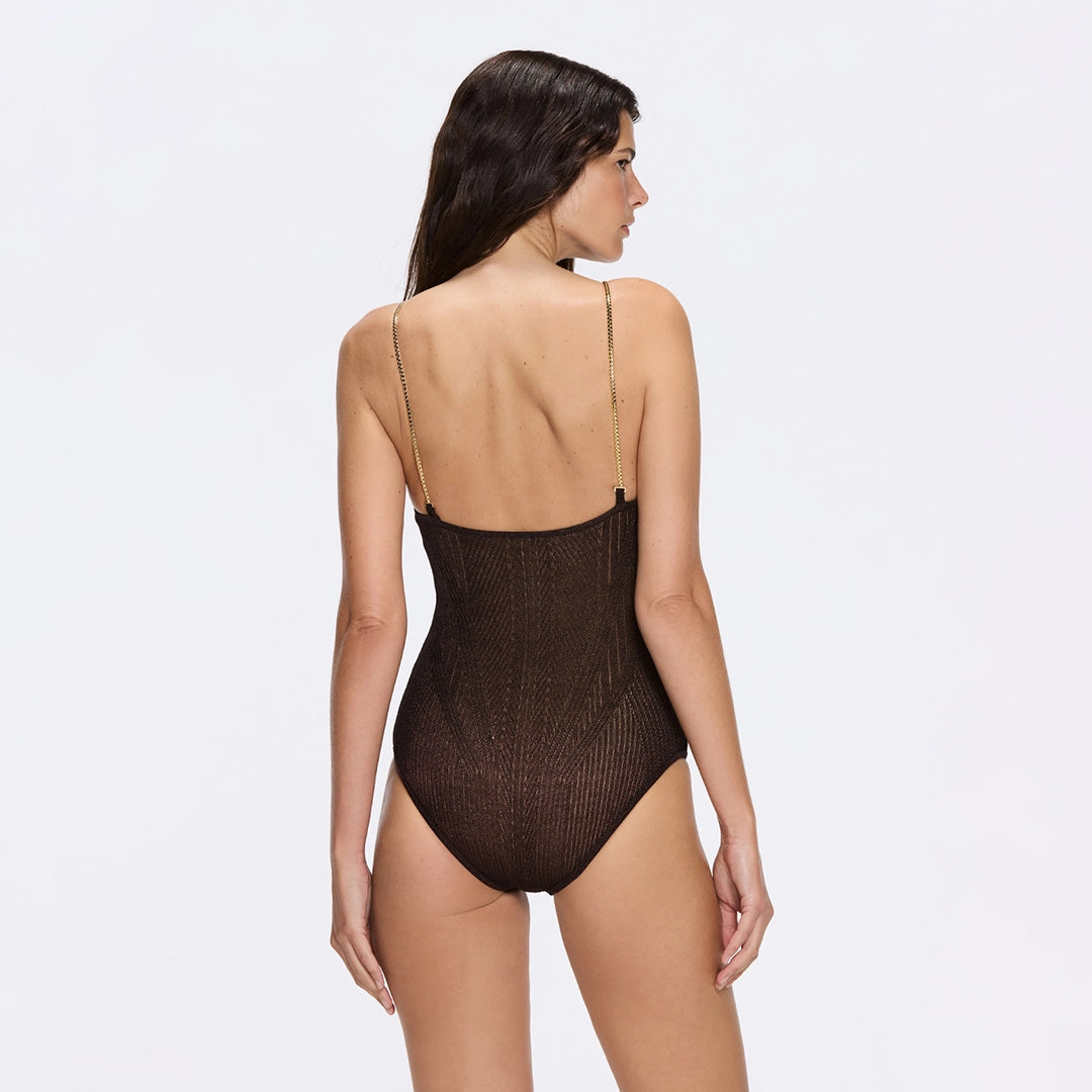 Tropezia Scoop Neck Brown Knitted Gold Chain Straps Swimsuit | Moeva | Swimsuit | Each week unveils new pieces—luxury swimwear, fluid resort silhouettes, and elevated summer-to-evening essentials designed to carry you from coastal escapes to city nights.