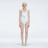 Ursula White Bandeau Swimsuit | Moeva | One-Piece | Each week unveils new pieces—luxury swimwear, fluid resort silhouettes, and elevated summer-to-evening essentials designed to carry you from coastal escapes to city nights.